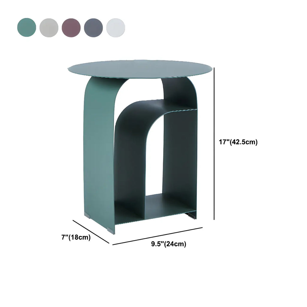 Industrial Narrow White Metal Bedside Table with Round Top