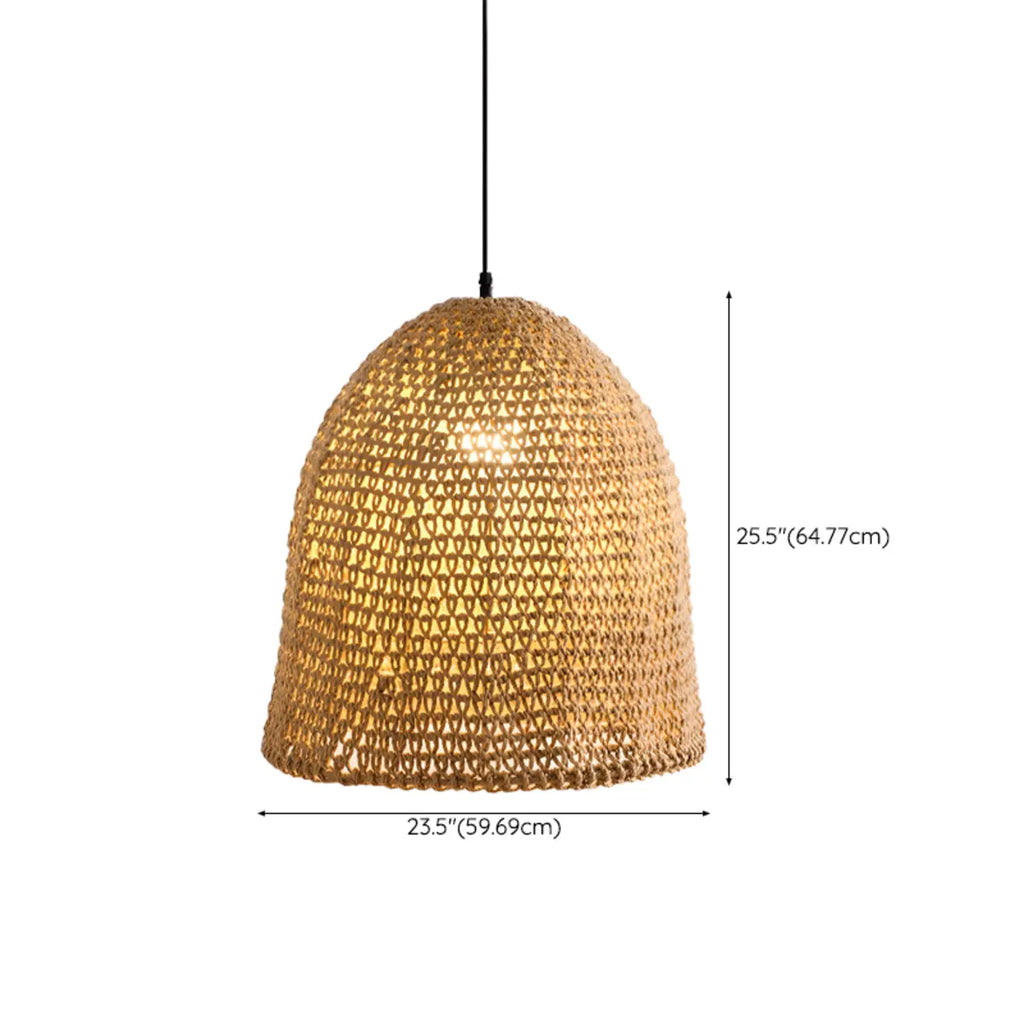 Country Style Rattan Cage Shaped Pendant Light for Living Room