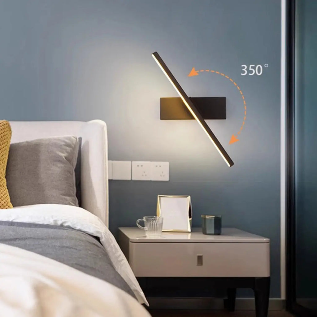 Rotatable Simple Black Linear Mini Wall Sconce Dimmable