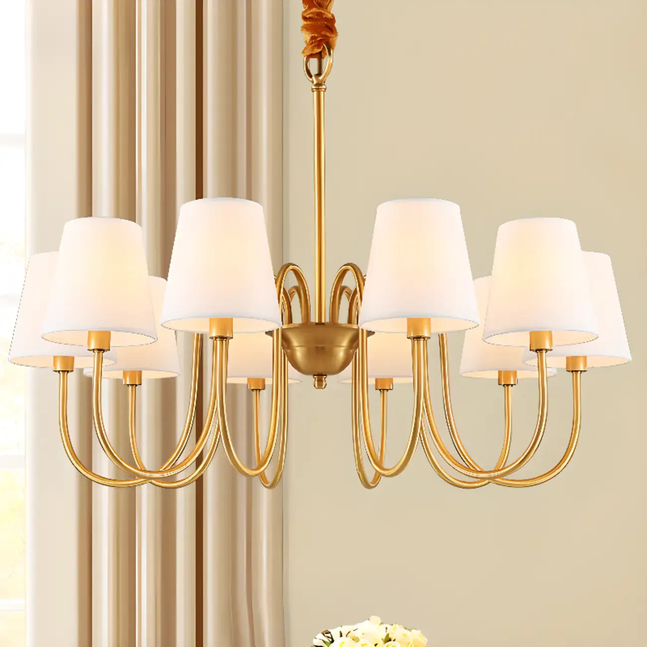 6-Light Modern Chain Fabric Chandelier for Dining Room