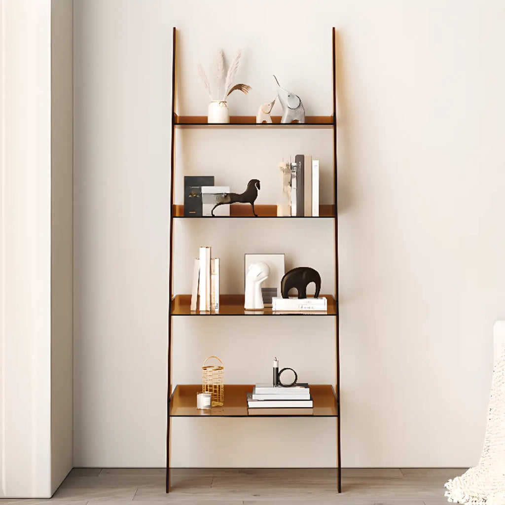 Black Plastic Leaning Ladder Bookcase with 4-Shelves