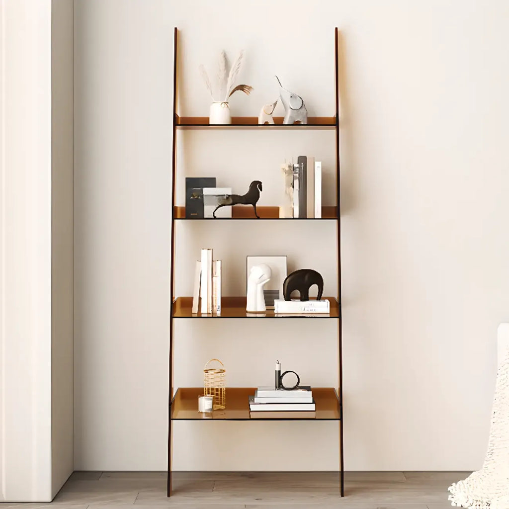 Black Plastic Leaning Ladder Bookcase with 4-Shelves