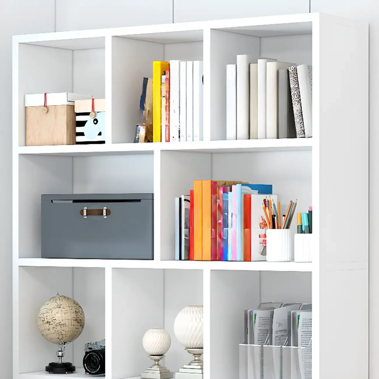 Durable 5-Tier Wooden Bookshelf with Cabinet for Home