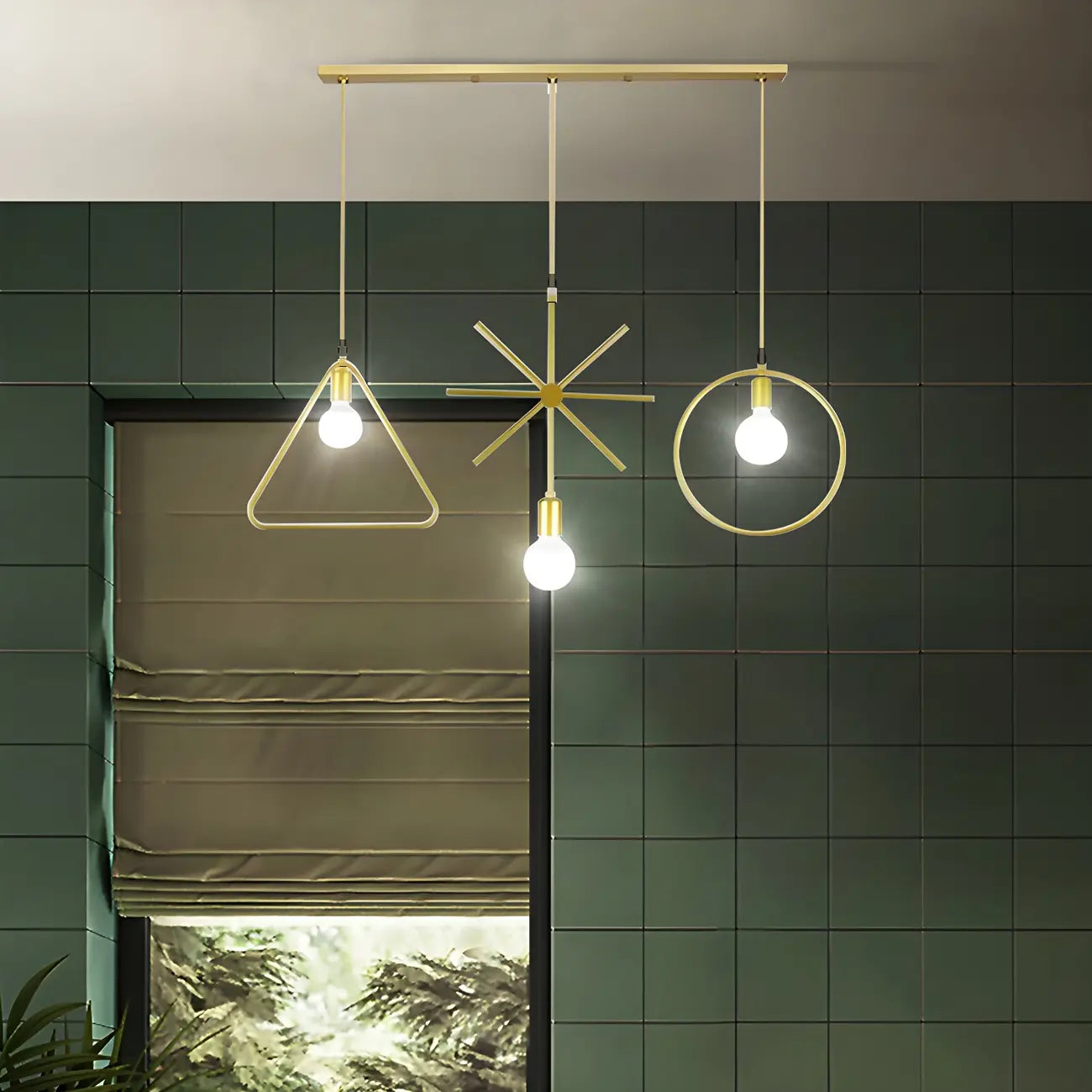 3 Lights Gold Industrial Geometric Metal Island Light Fixture
