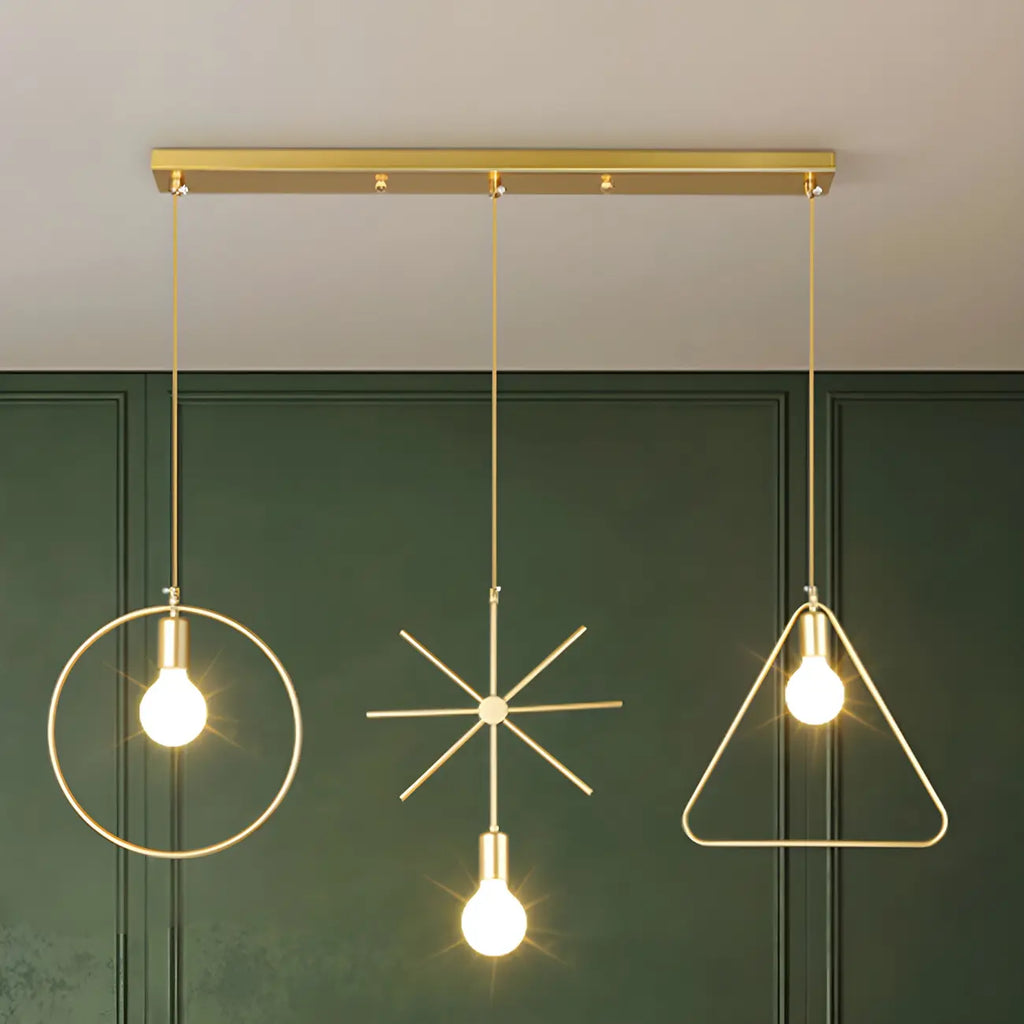 3 Lights Gold Industrial Geometric Metal Island Light Fixture