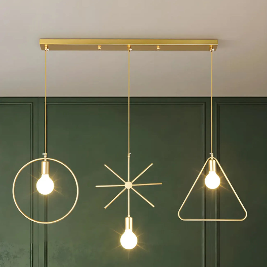3 Lights Gold Industrial Geometric Metal Island Light Fixture