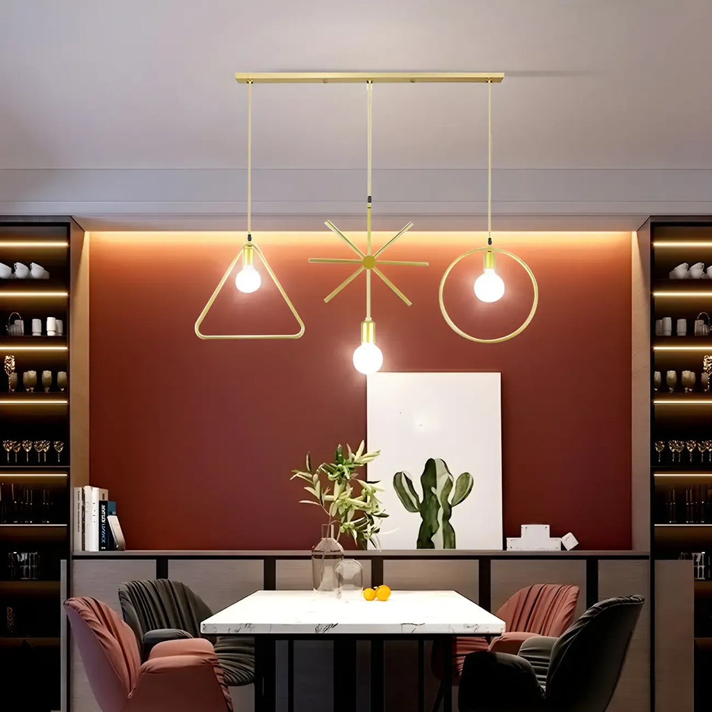 3 Lights Gold Industrial Geometric Metal Island Light Fixture