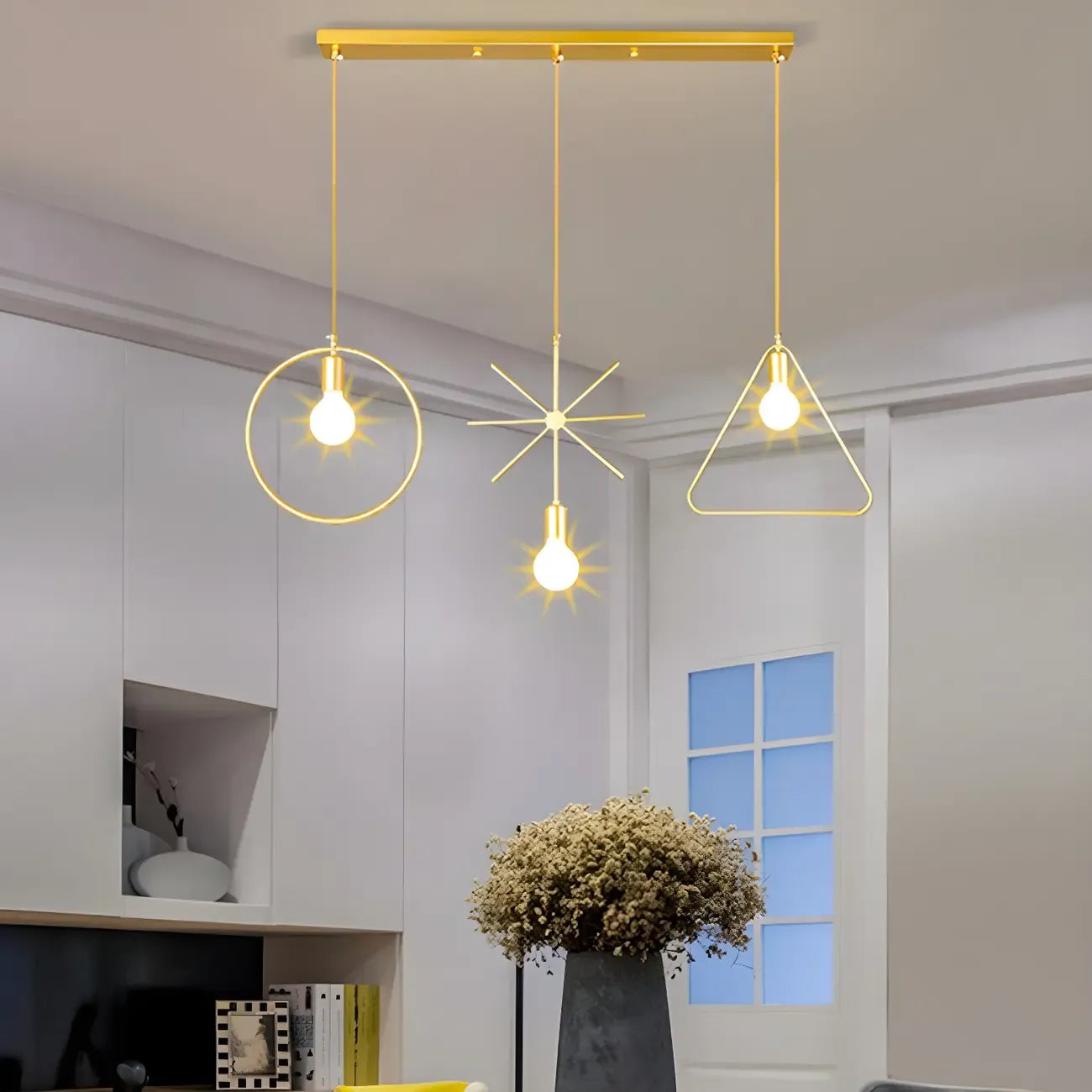 3 Lights Gold Industrial Geometric Metal Island Light Fixture