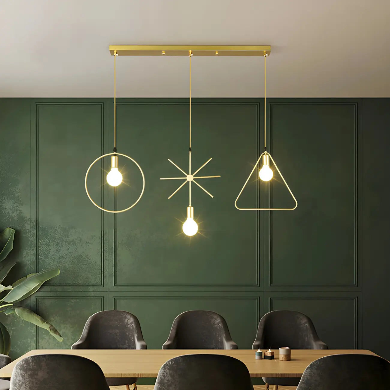 3 Lights Gold Industrial Geometric Metal Island Light Fixture
