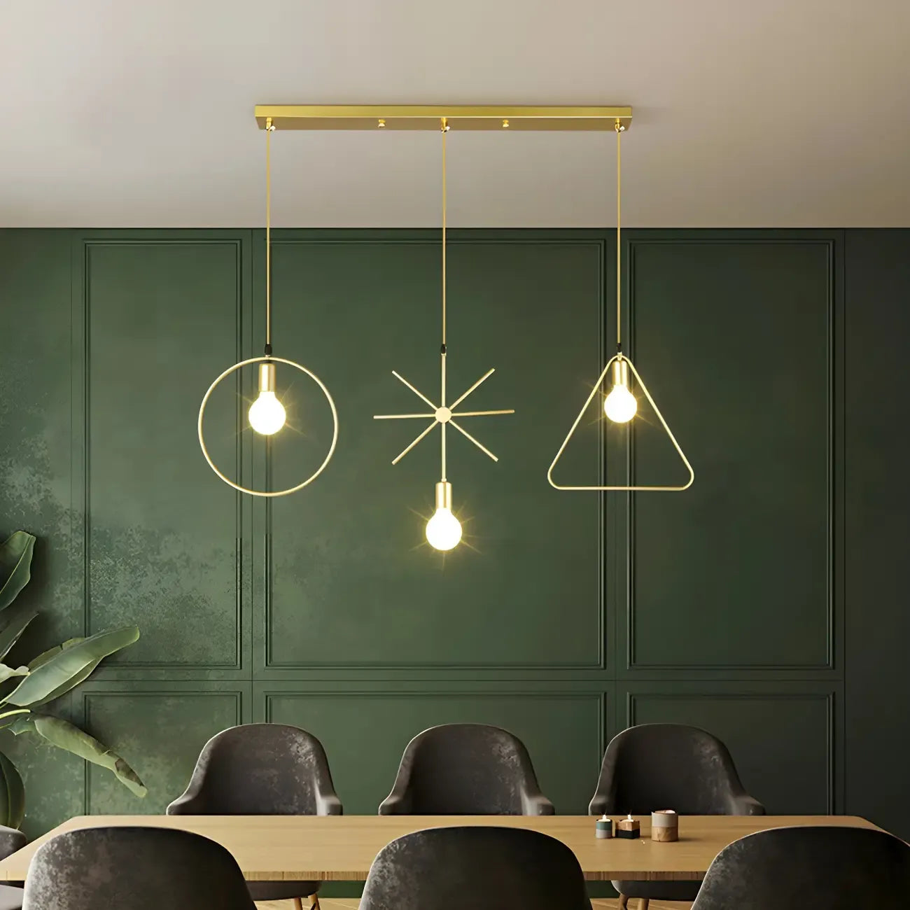 3 Lights Gold Industrial Geometric Metal Island Light Fixture