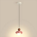 Cozy Pink LED Ball Pendant Light with Floral Clay Design for Bedside