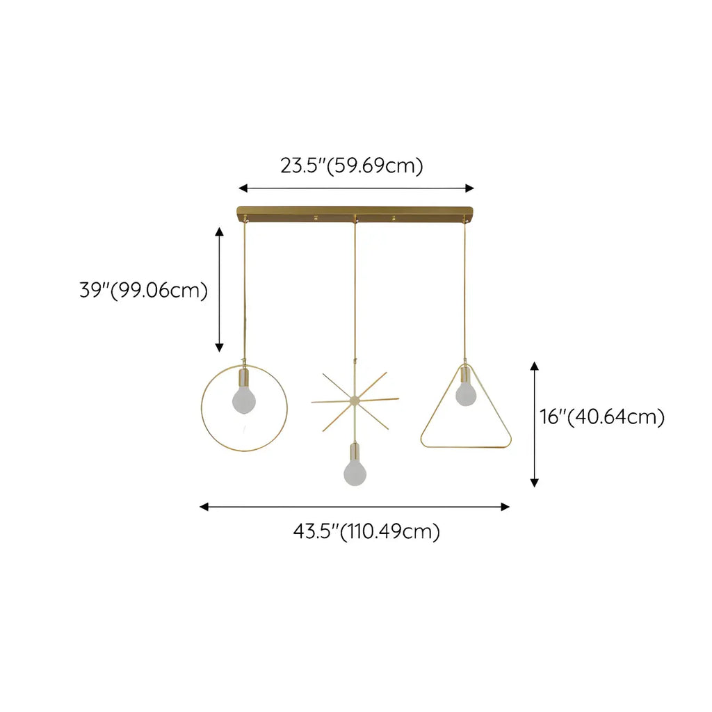 3 Lights Gold Industrial Geometric Metal Island Light Fixture