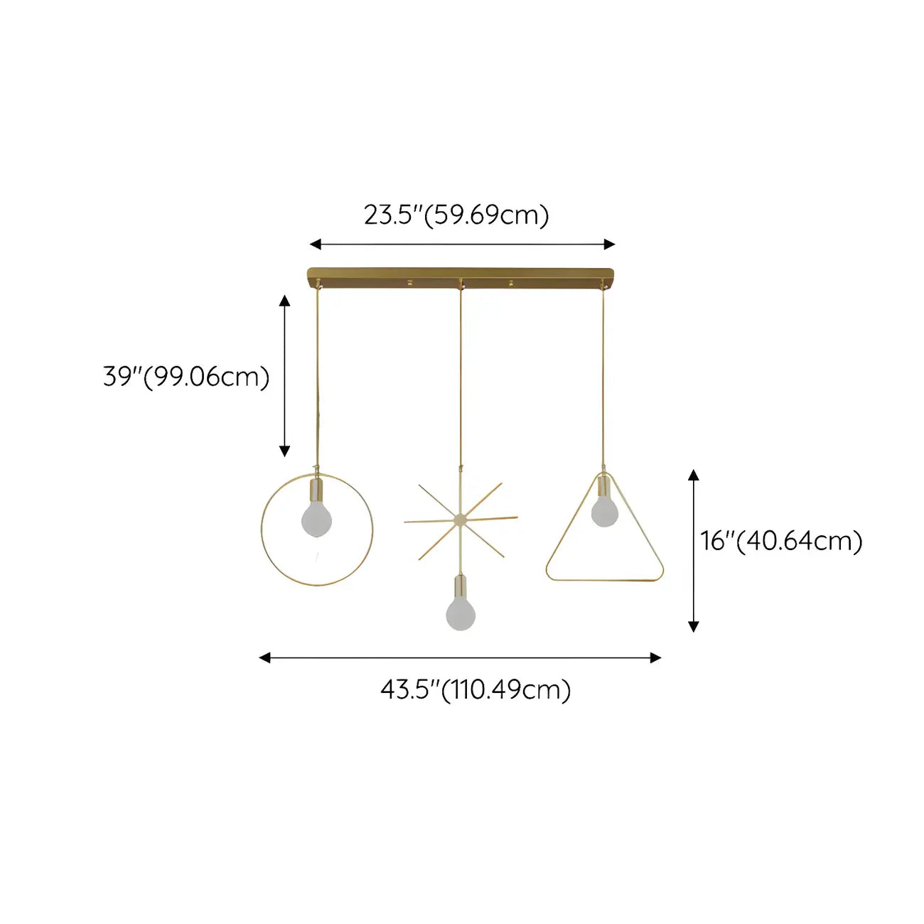 3 Lights Gold Industrial Geometric Metal Island Light Fixture