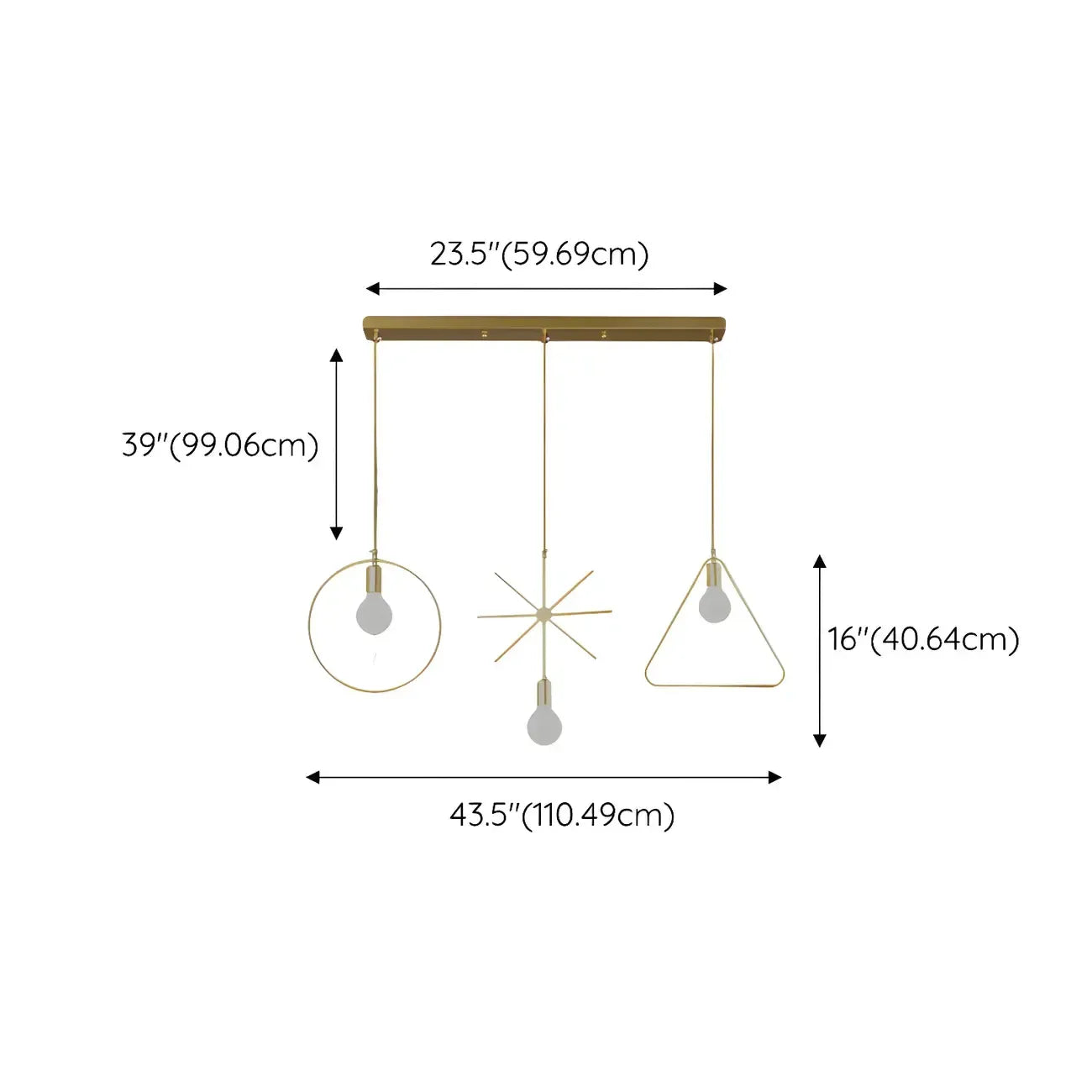 3 Lights Gold Industrial Geometric Metal Island Light Fixture