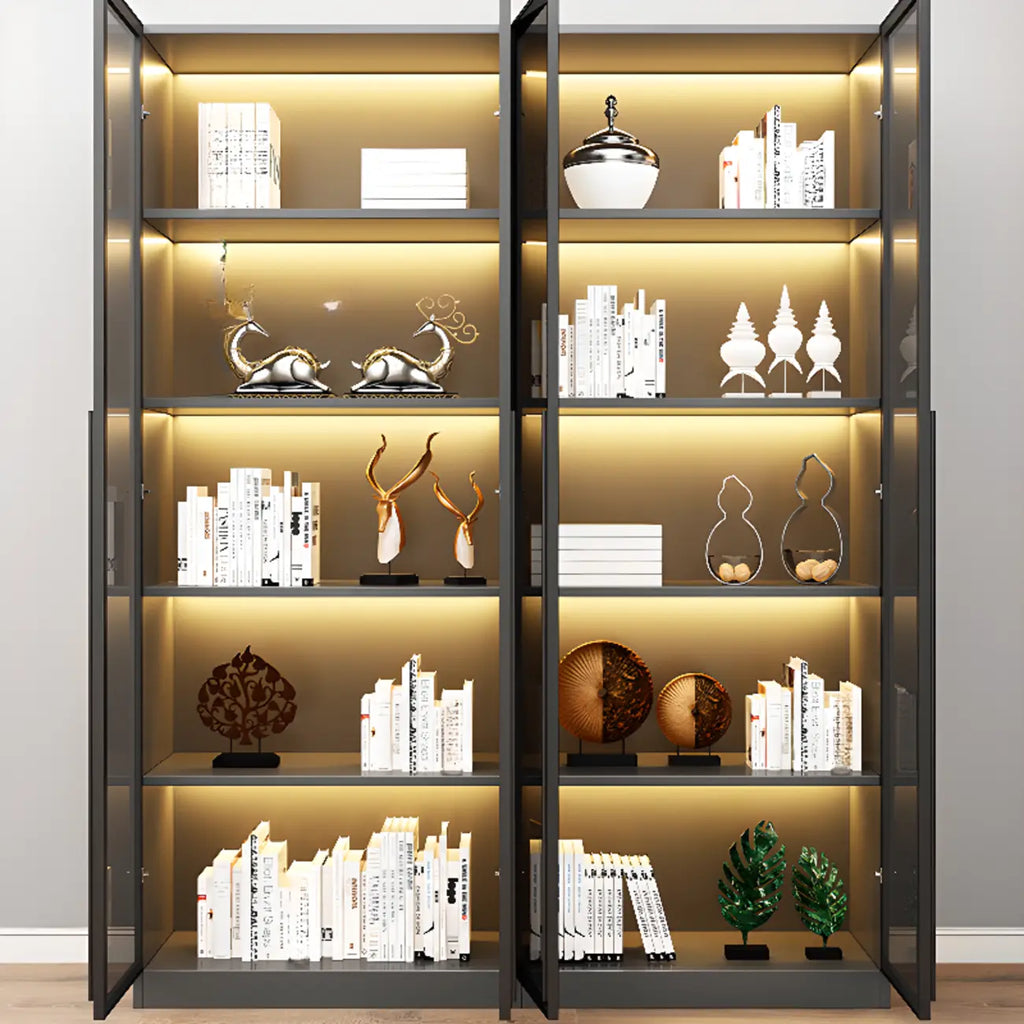 Elegant Glass Bookcase with LED Lighting for Office