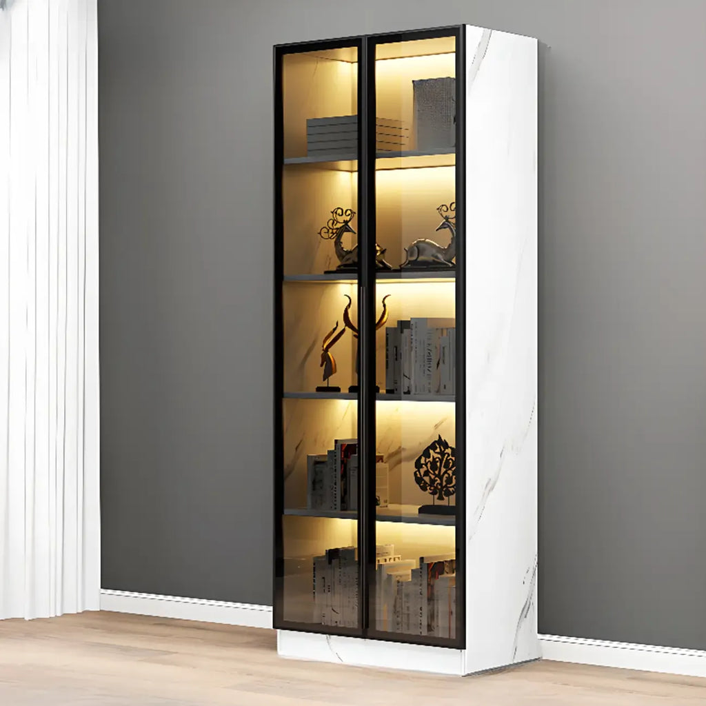 Elegant Glass Bookcase with LED Lighting for Office