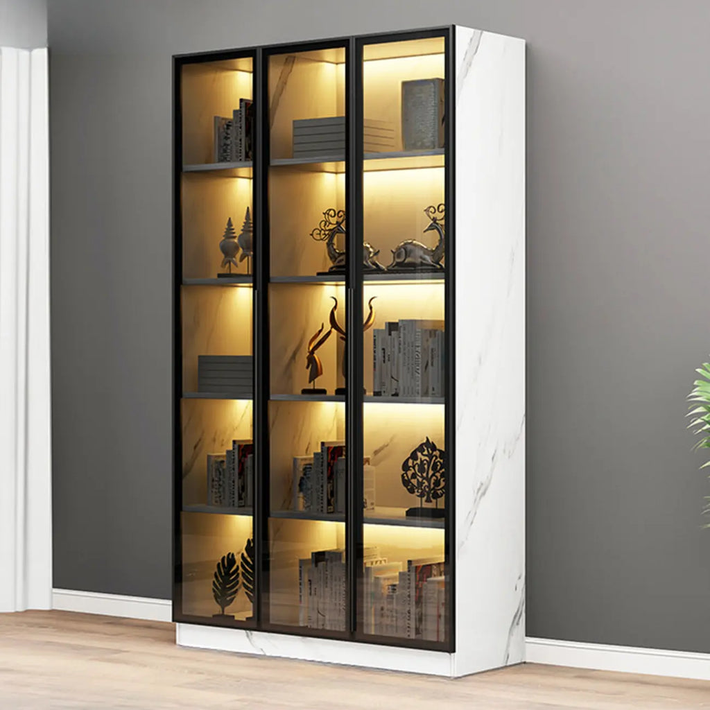 Elegant Glass Bookcase with LED Lighting for Office