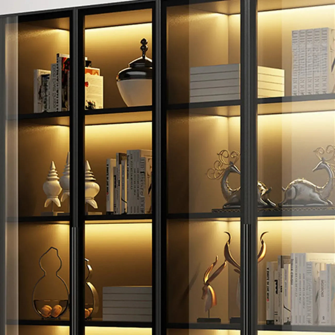 Elegant Glass Bookcase with LED Lighting for Office