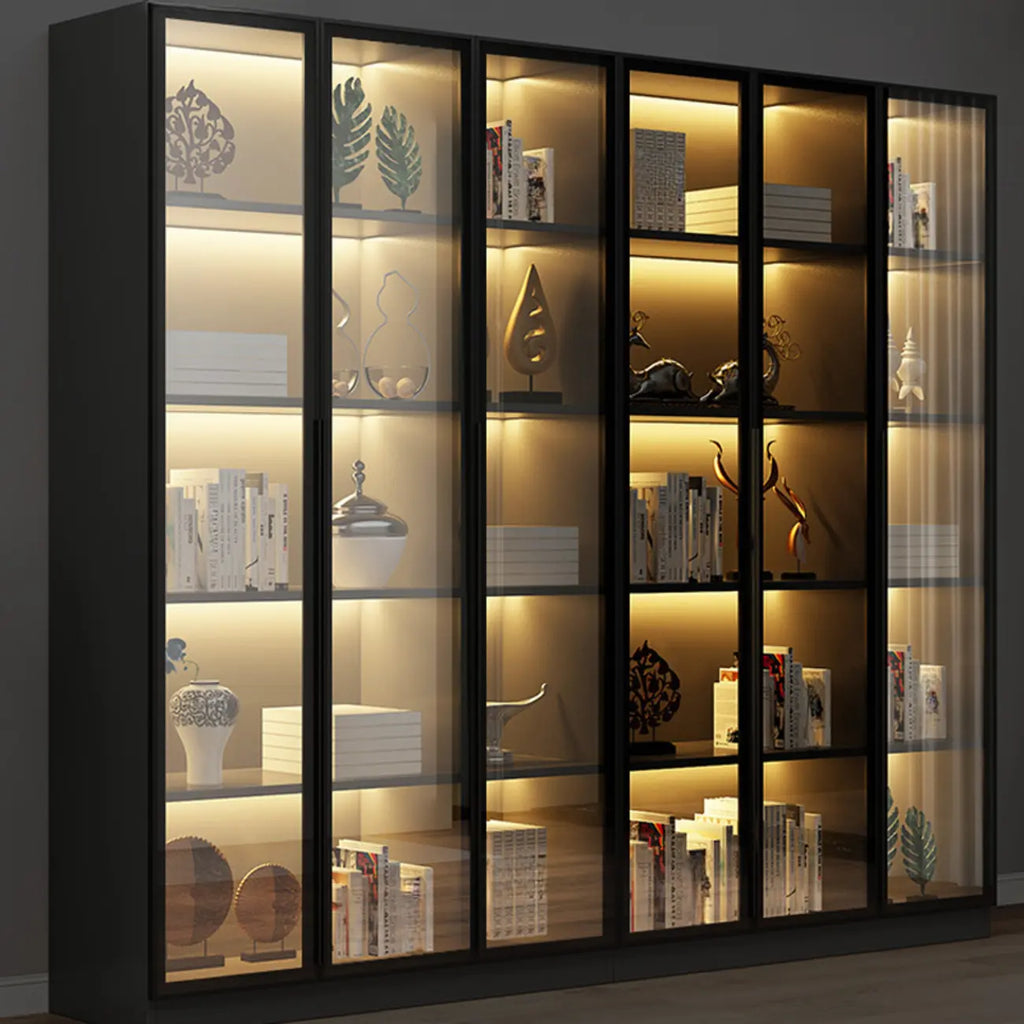 Elegant Glass Bookcase with LED Lighting for Office