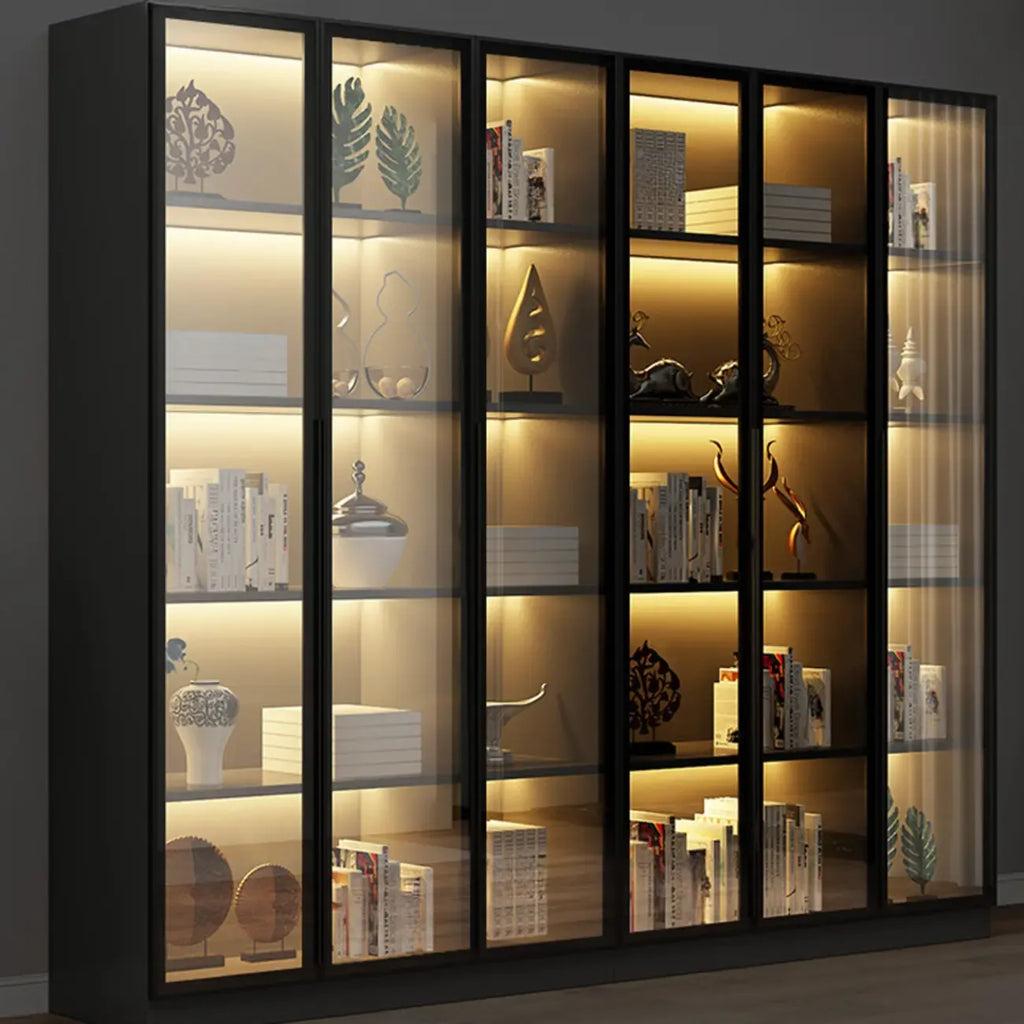 Elegant Glass Bookcase with LED Lighting for Office