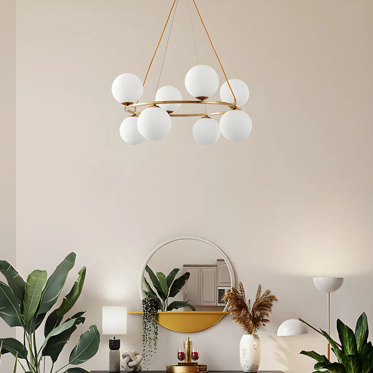 Adjustable 2 Tiers Glass Globe Chandelier for Living Room