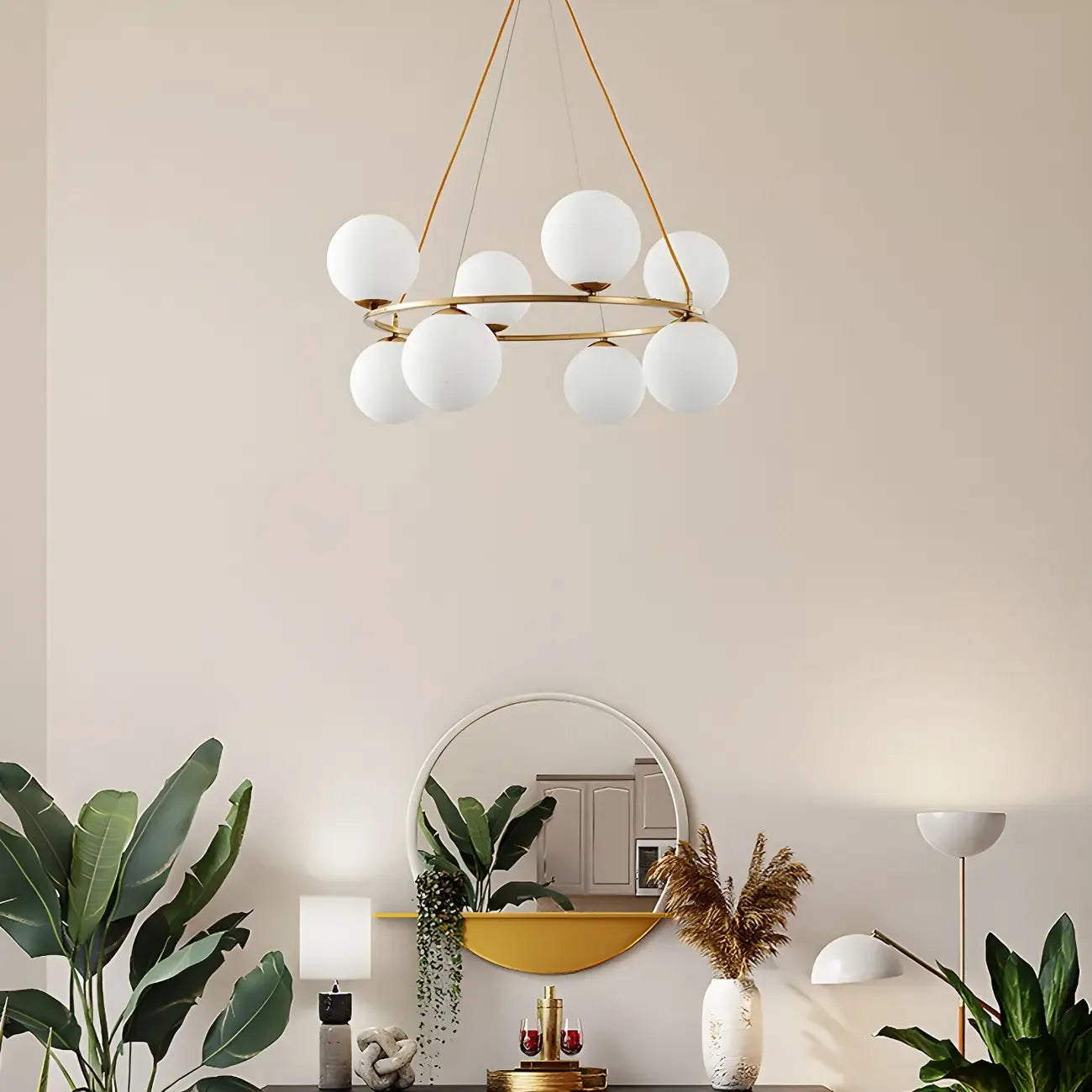 Adjustable 2 Tiers Glass Globe Chandelier for Living Room