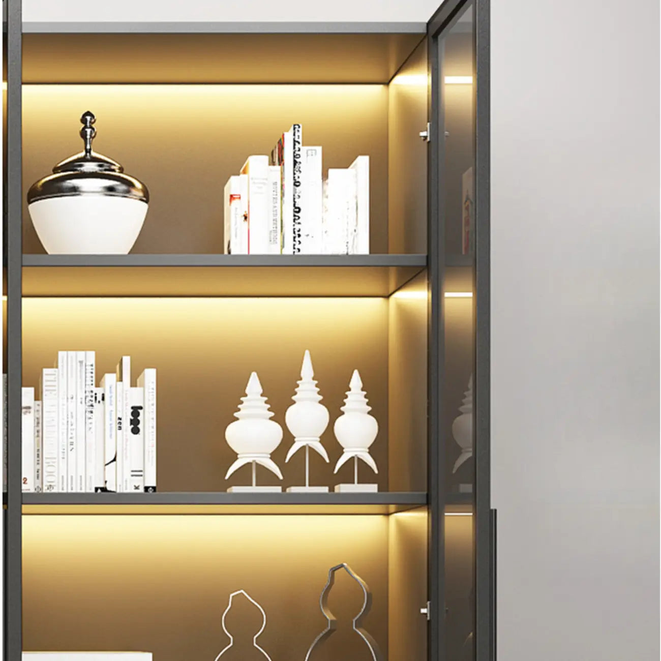 Elegant Glass Bookcase with LED Lighting for Office