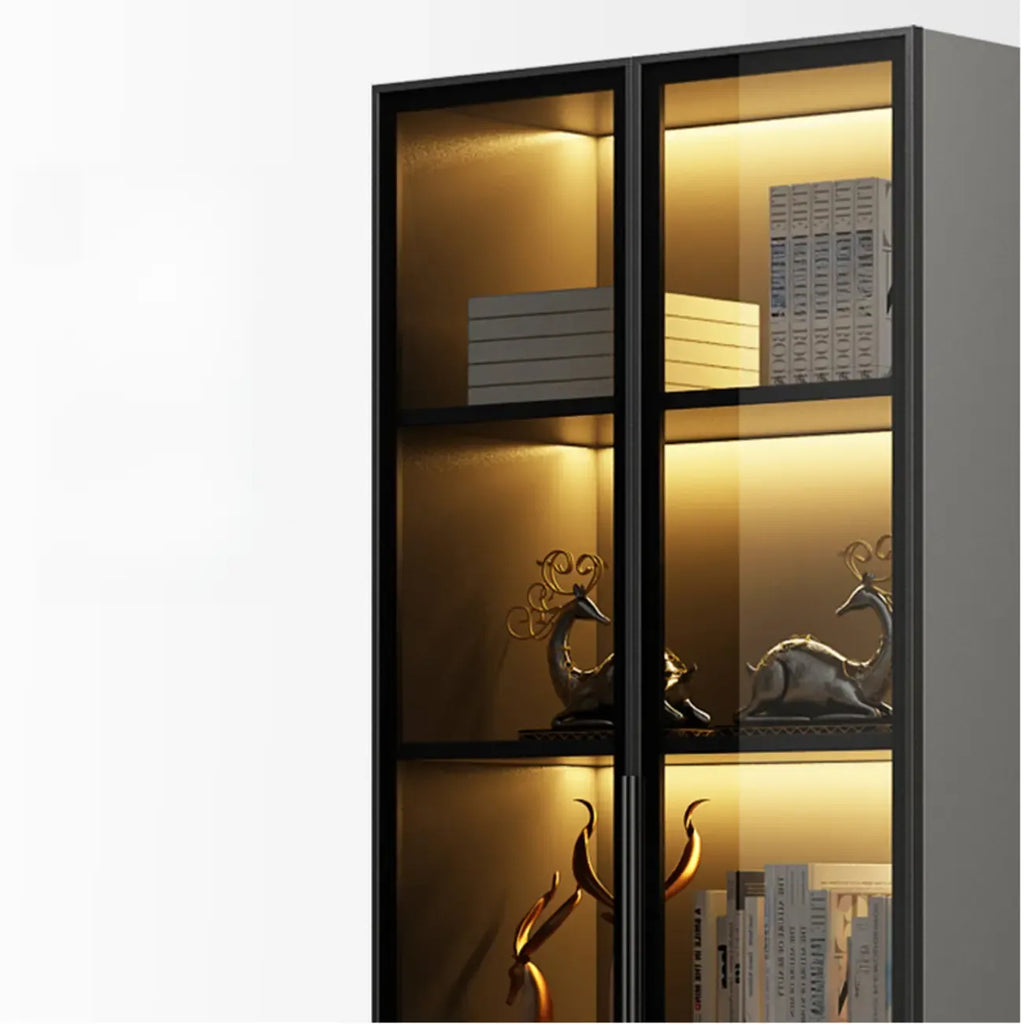 Elegant Glass Bookcase with LED Lighting for Office