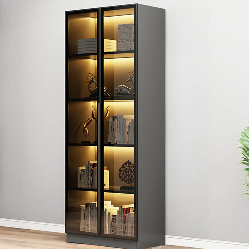 Elegant Glass Bookcase with LED Lighting for Office