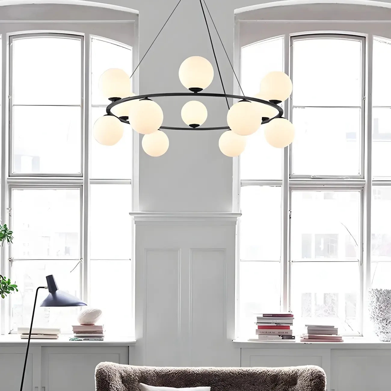 Adjustable 2 Tiers Glass Globe Chandelier for Living Room
