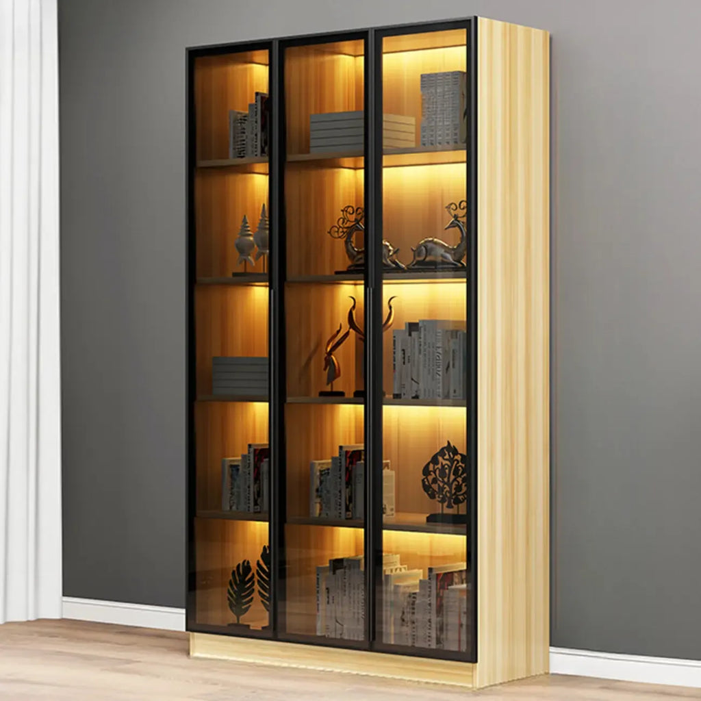 Elegant Glass Bookcase with LED Lighting for Office