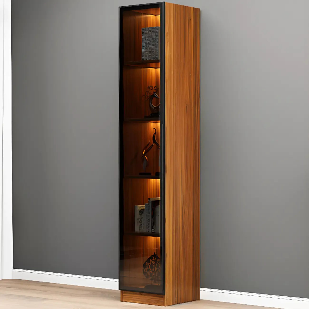 Elegant Glass Bookcase with LED Lighting for Office