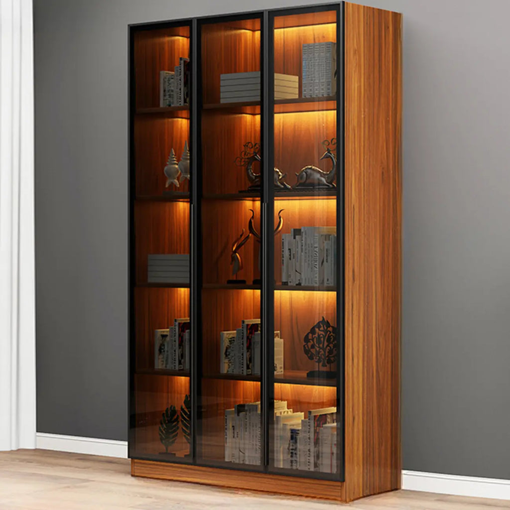 Elegant Glass Bookcase with LED Lighting for Office