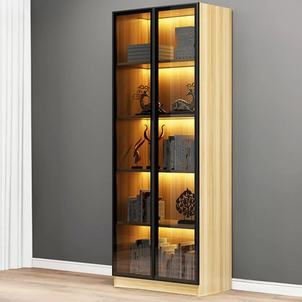 Elegant Glass Bookcase with LED Lighting for Office