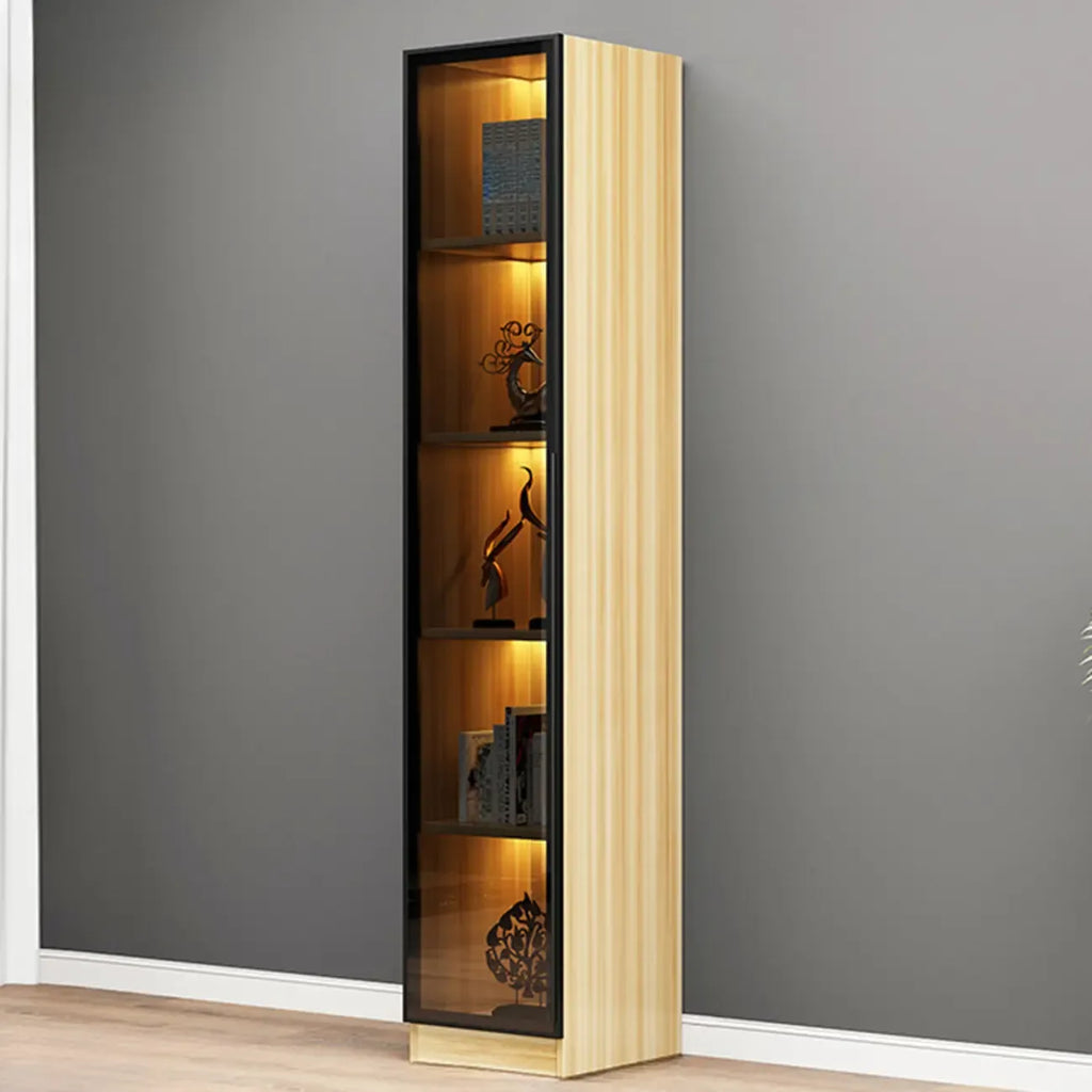 Elegant Glass Bookcase with LED Lighting for Office