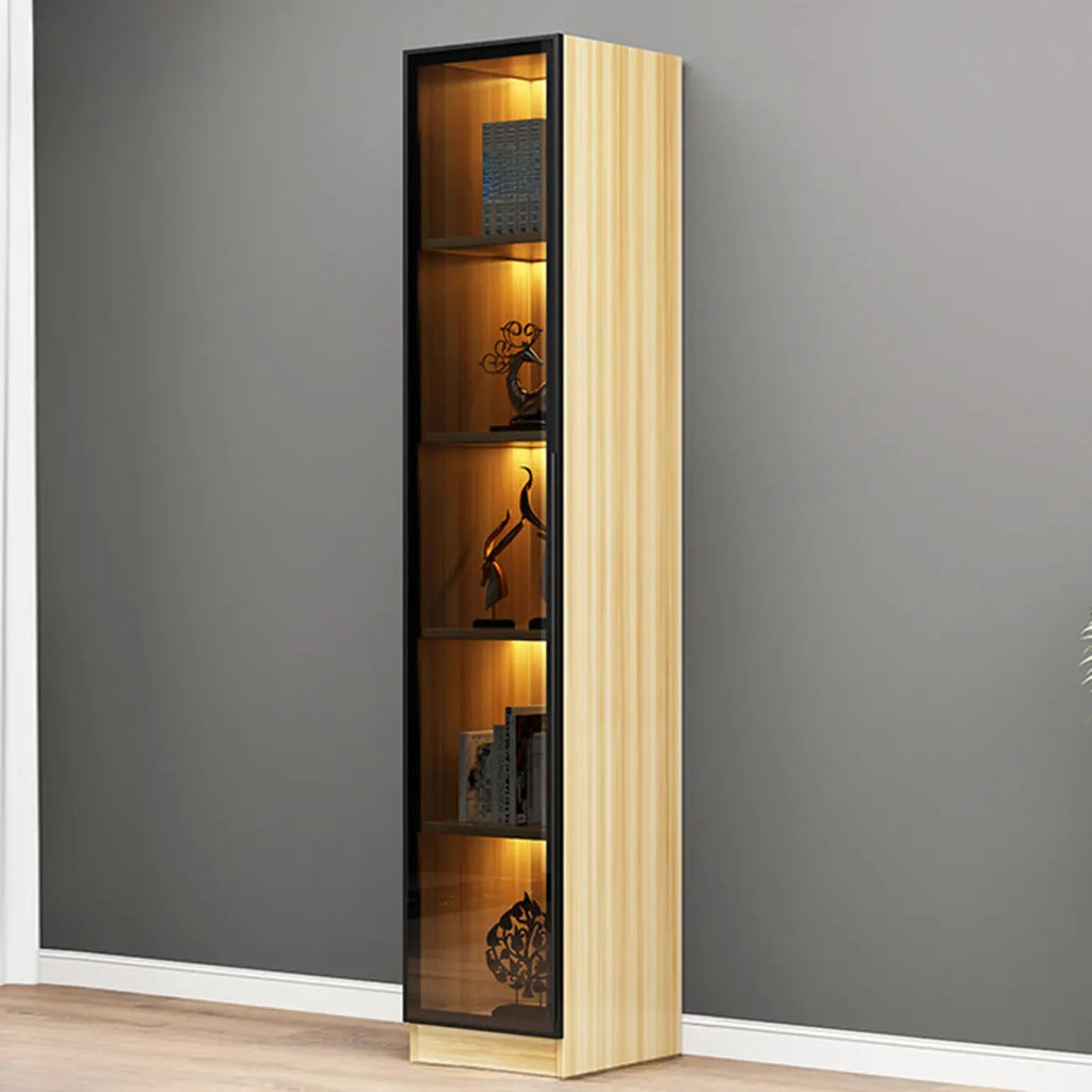 Elegant Glass Bookcase with LED Lighting for Office