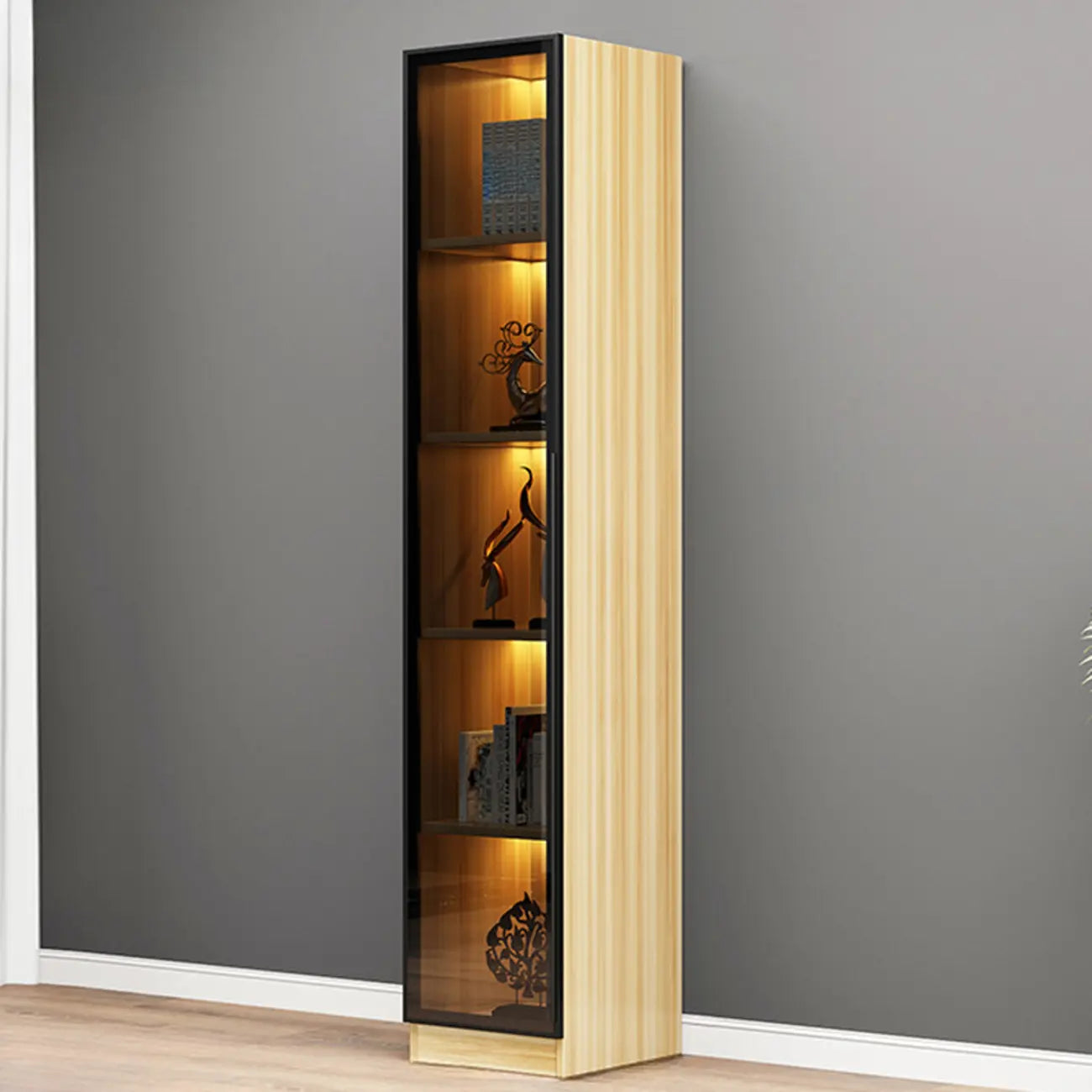 Elegant Glass Bookcase with LED Lighting for Office