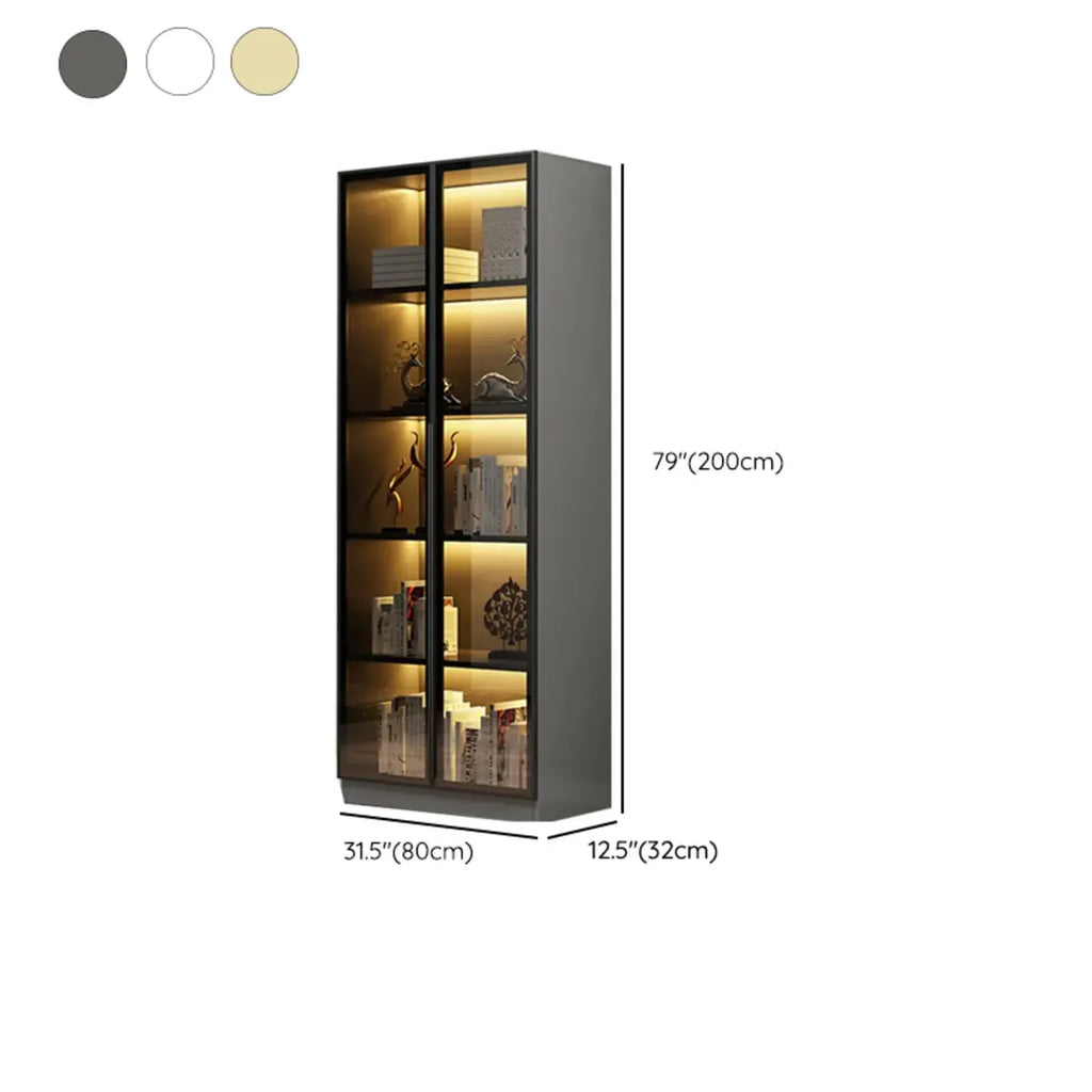 Elegant Glass Bookcase with LED Lighting for Office