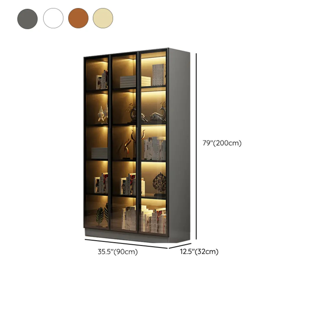 Elegant Glass Bookcase with LED Lighting for Office