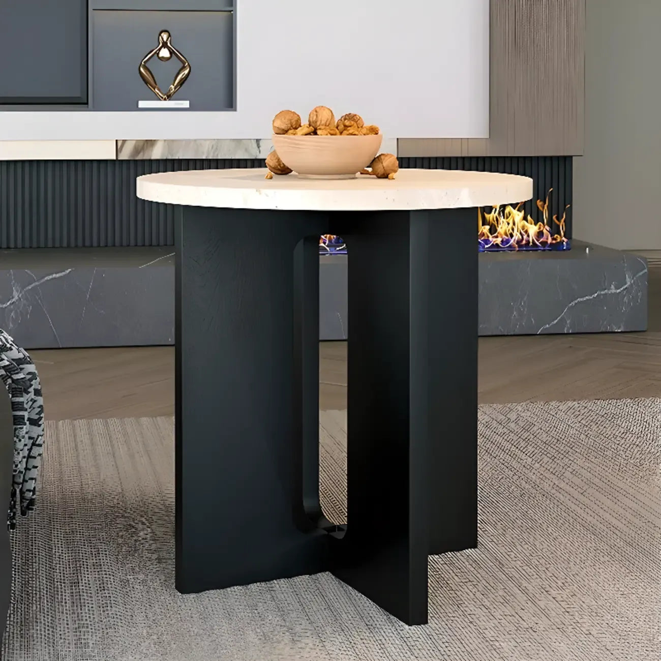 Minimalist Round Brown Wood End Table for Living Room