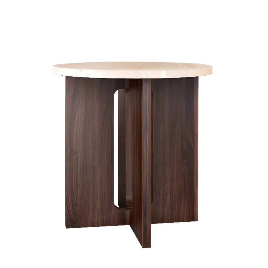 Minimalist Round Brown Wood End Table for Living Room