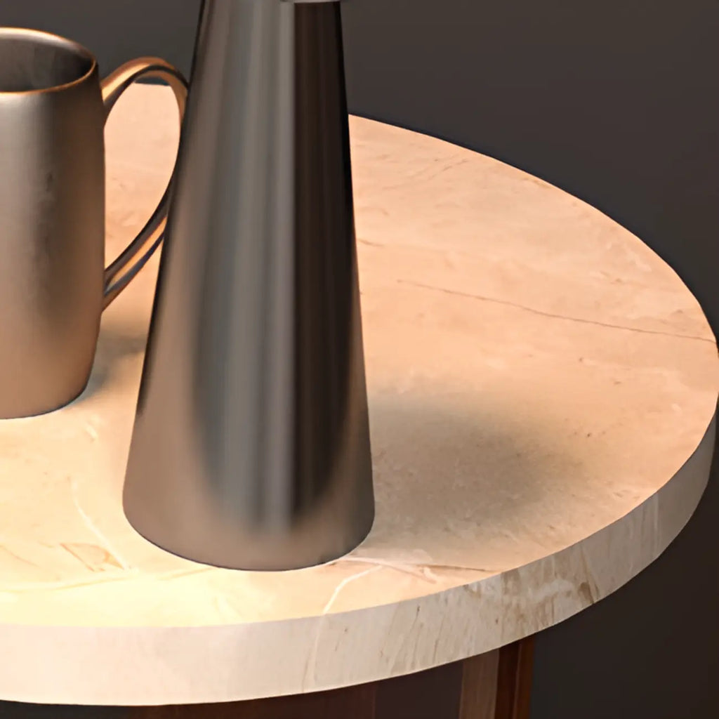 Minimalist Round Brown Wood End Table for Living Room