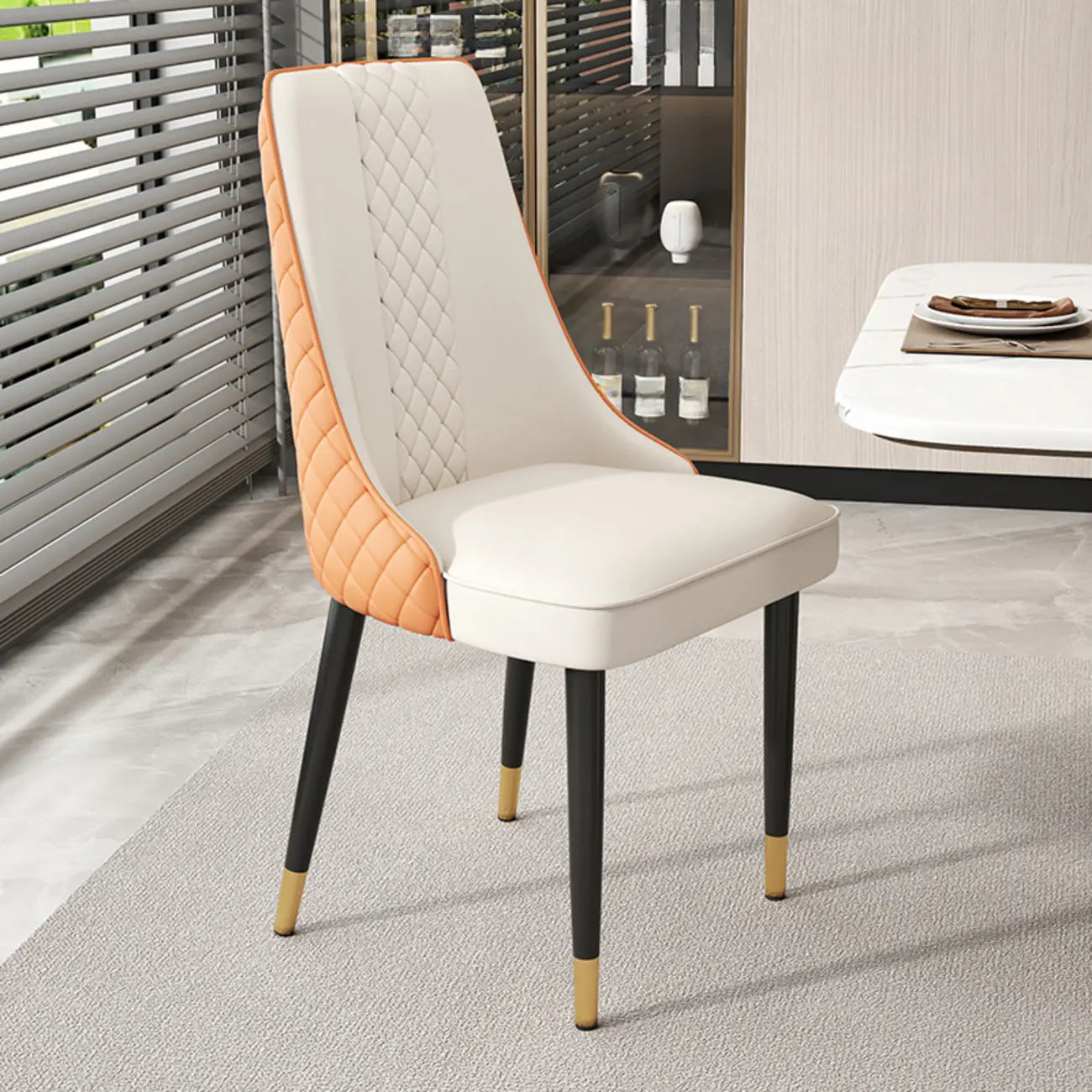 Faux Leather Dining Chair with High Back Sloped Arm