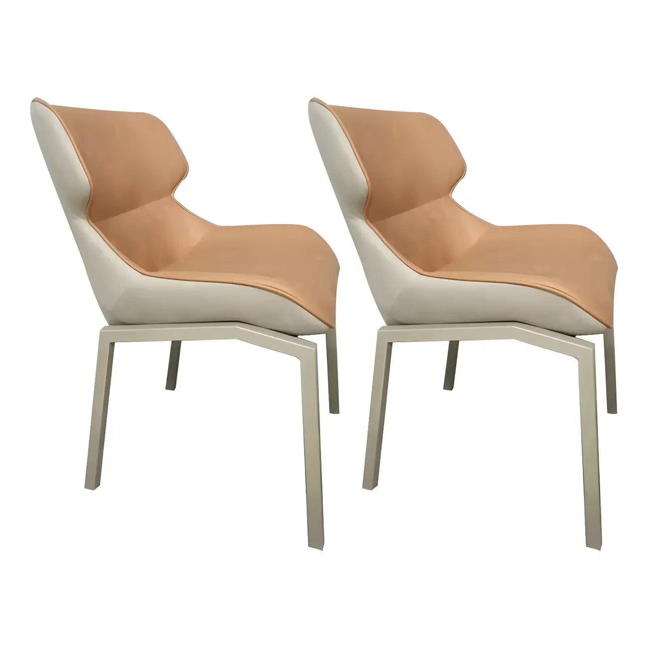 Camel Faux Leather Upholstered Dining Chair with Metal Legs