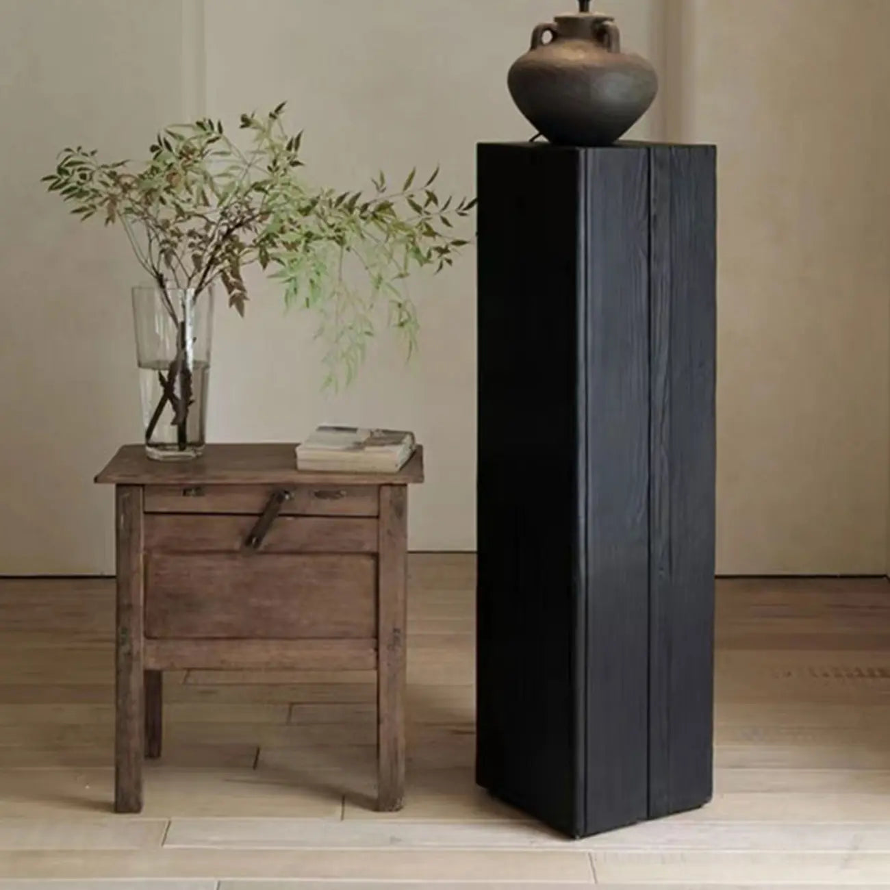 Modern Square Brown Wood Side Table for Living Room