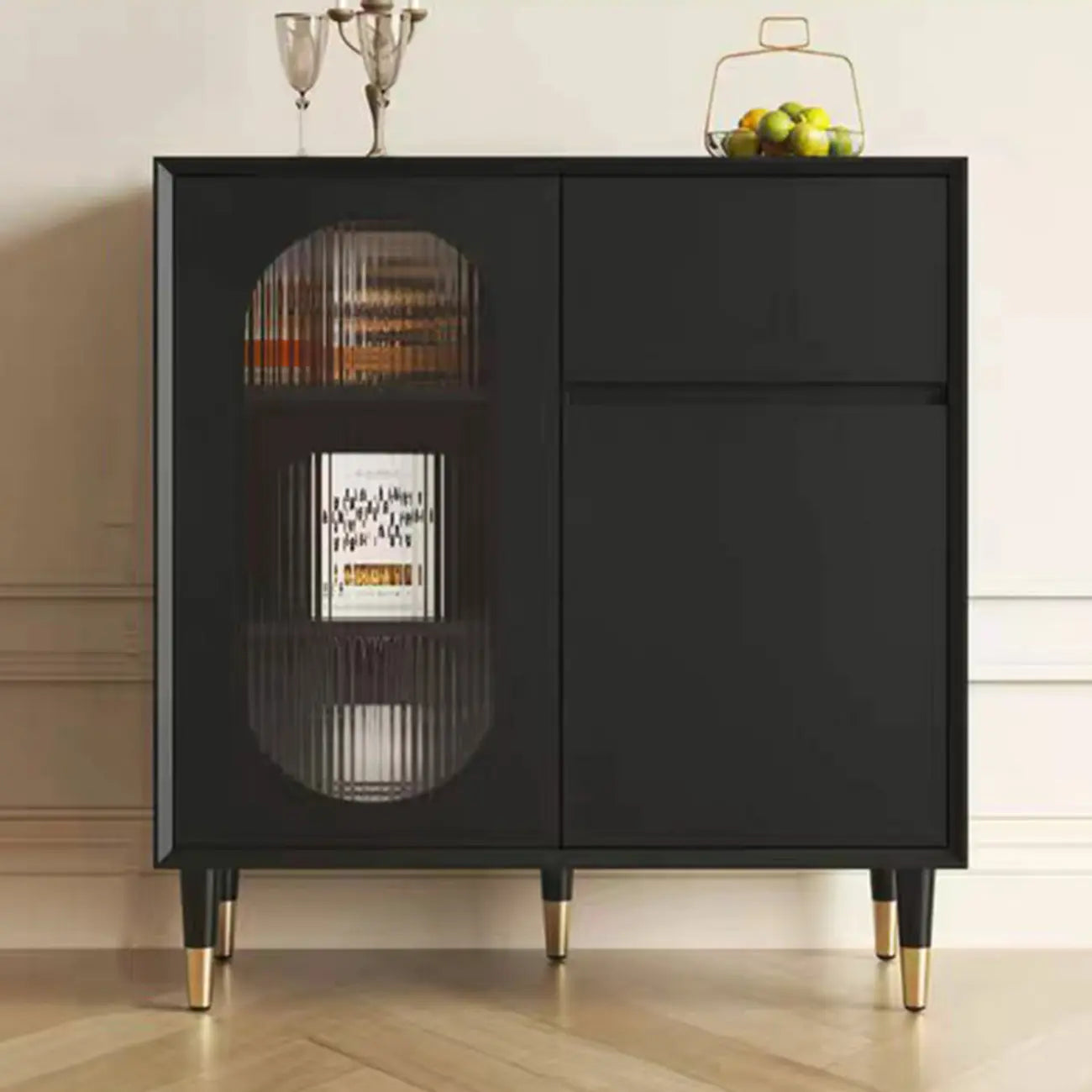 16W Glam Wooden Sideboard with Glass Doors & Cabinets