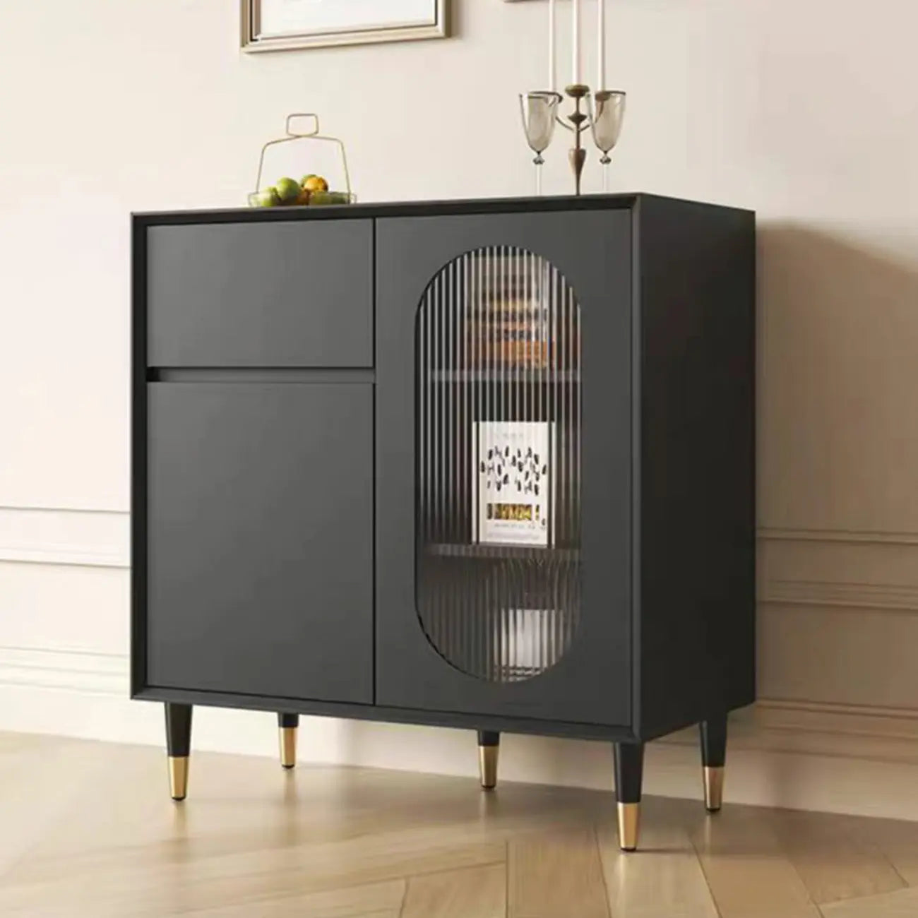 16W Glam Wooden Sideboard with Glass Doors & Cabinets