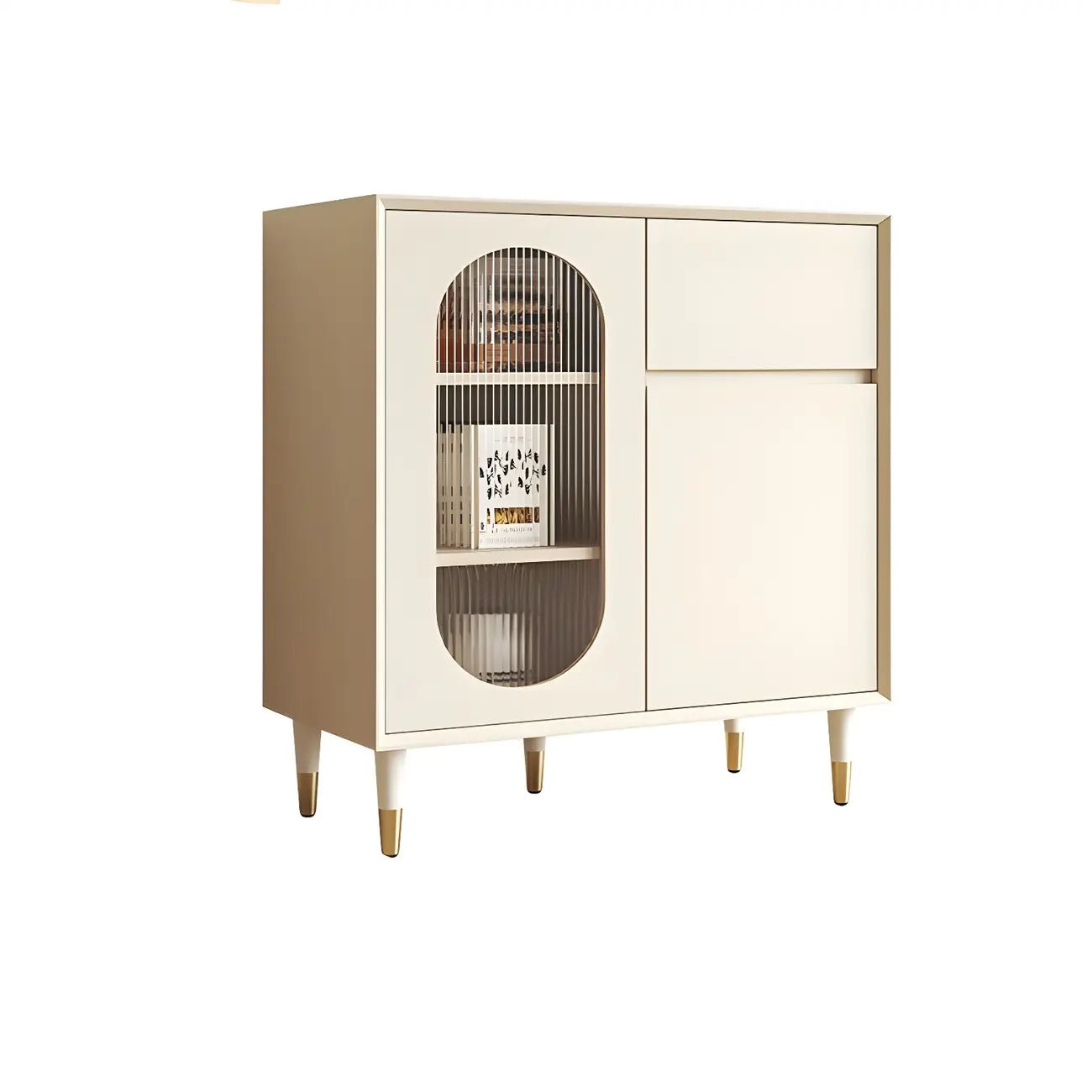 16W Glam Wooden Sideboard with Glass Doors & Cabinets