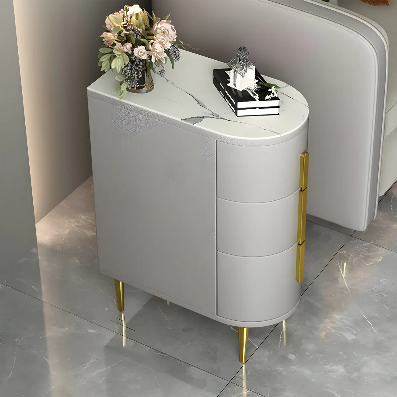 Modern Narrow Bedside Table with 3 Drawers