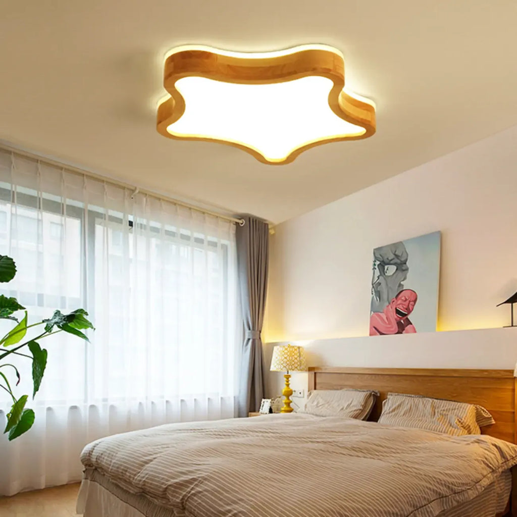 Elegant Natural Finish Star Flush Ceiling Light for Bedroom